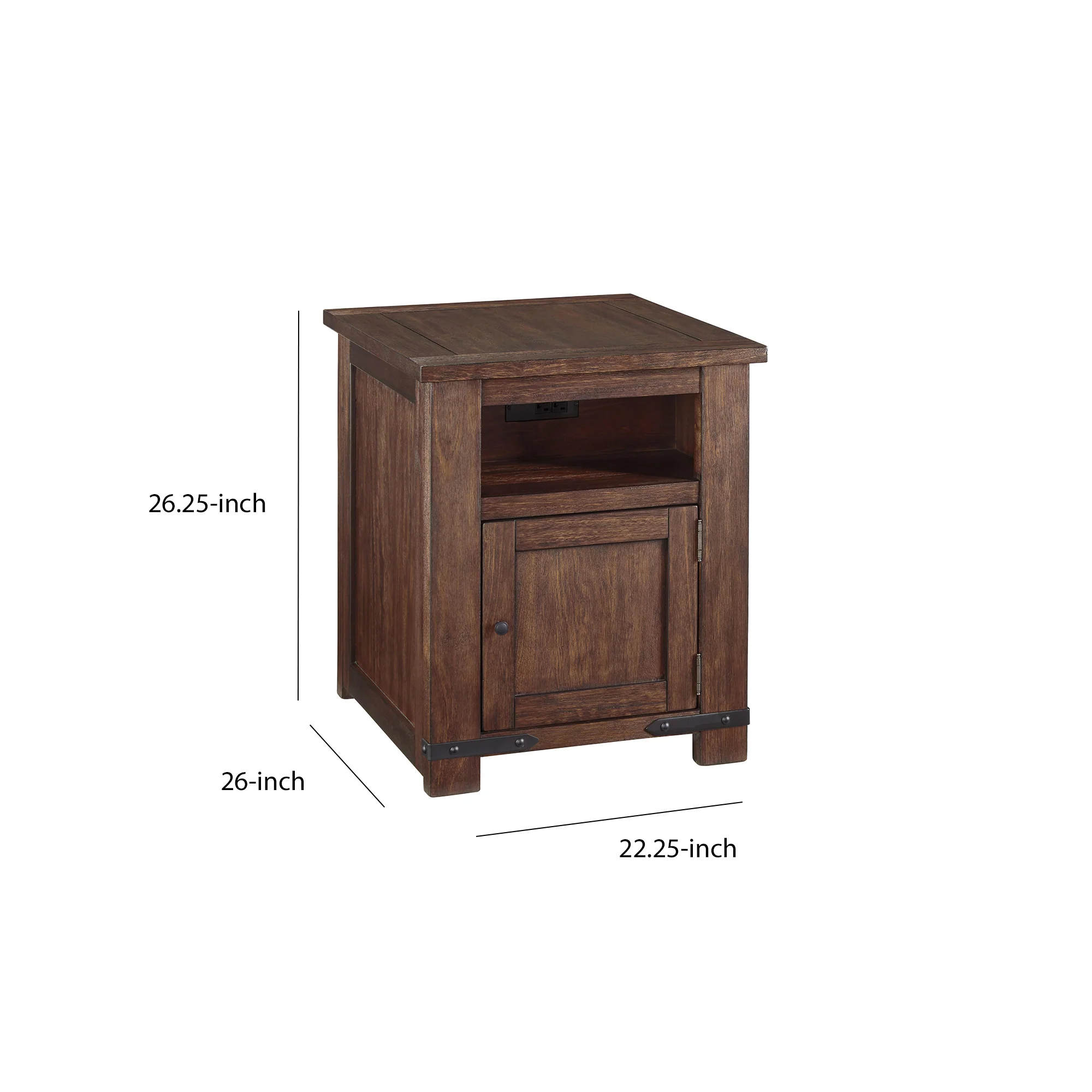 1 Door Wooden End Table With 1 Cubby And Power Hub, Brown By Benzara - Image 5