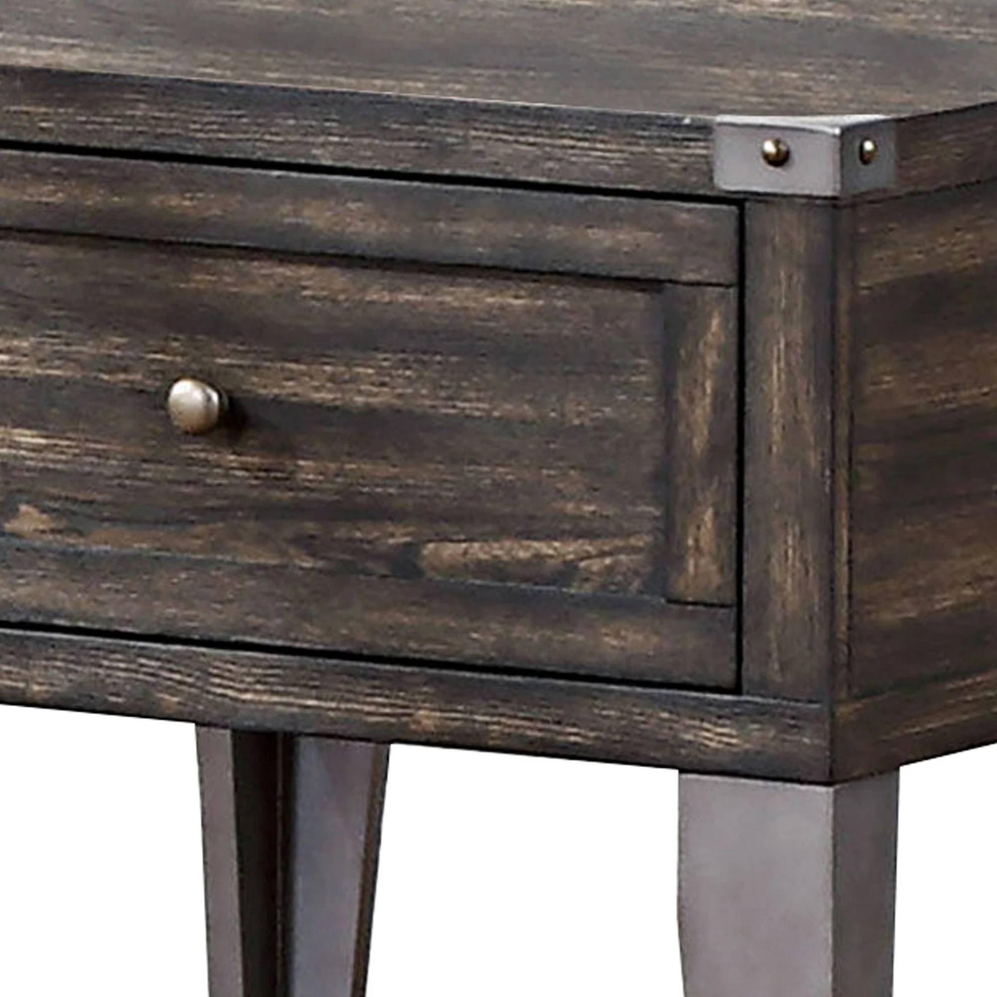 1 Drawer Wooden End Table with Metal Angled Legs, Brown By Benzara - Image 3