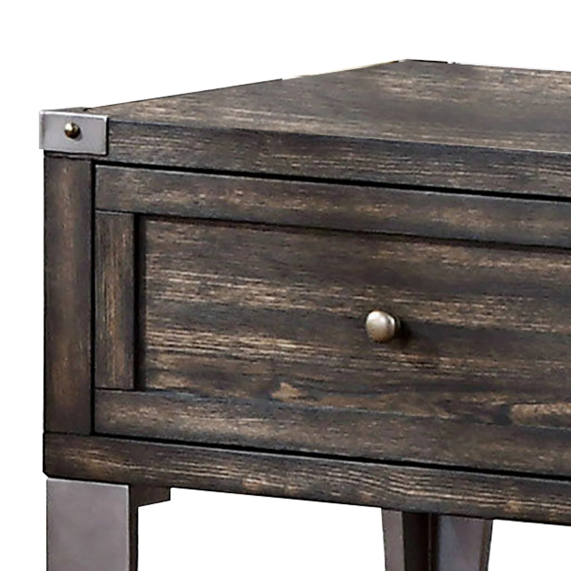 1 Drawer Wooden End Table with Metal Angled Legs, Brown By Benzara - Image 4