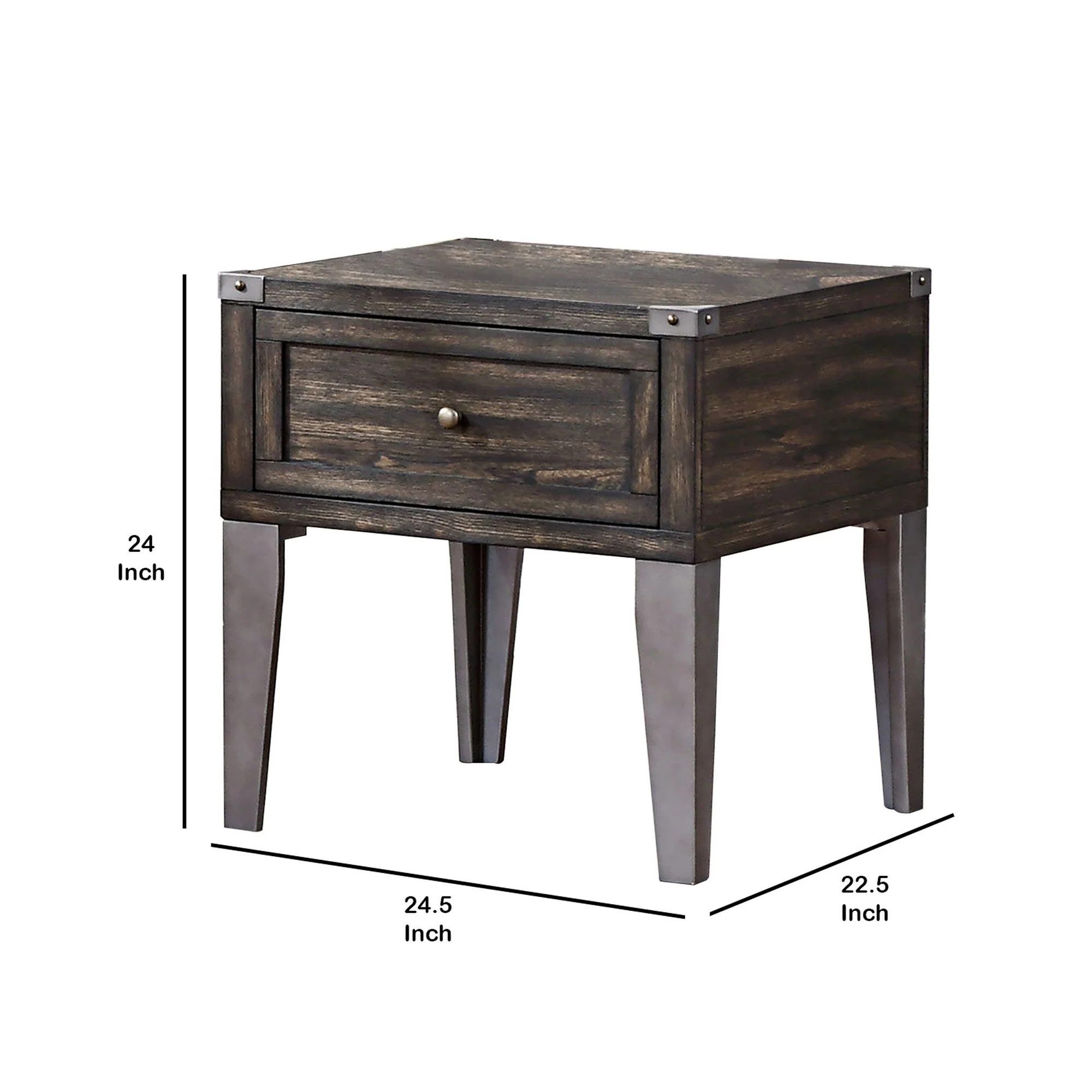 1 Drawer Wooden End Table with Metal Angled Legs, Brown By Benzara - Image 5