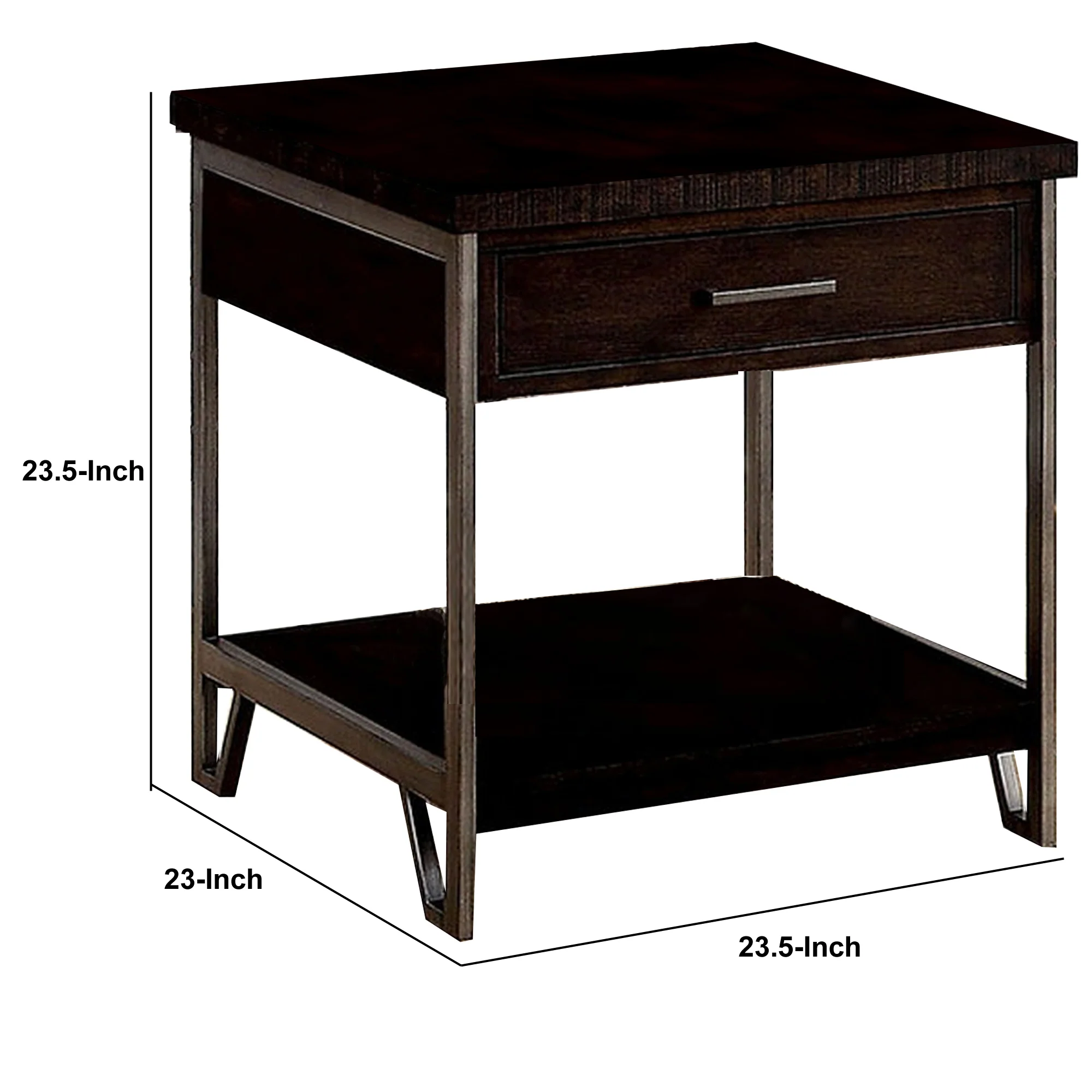 1 Drawer Wooden End Table with Metal Frame, Brown By Benzara - Image 2