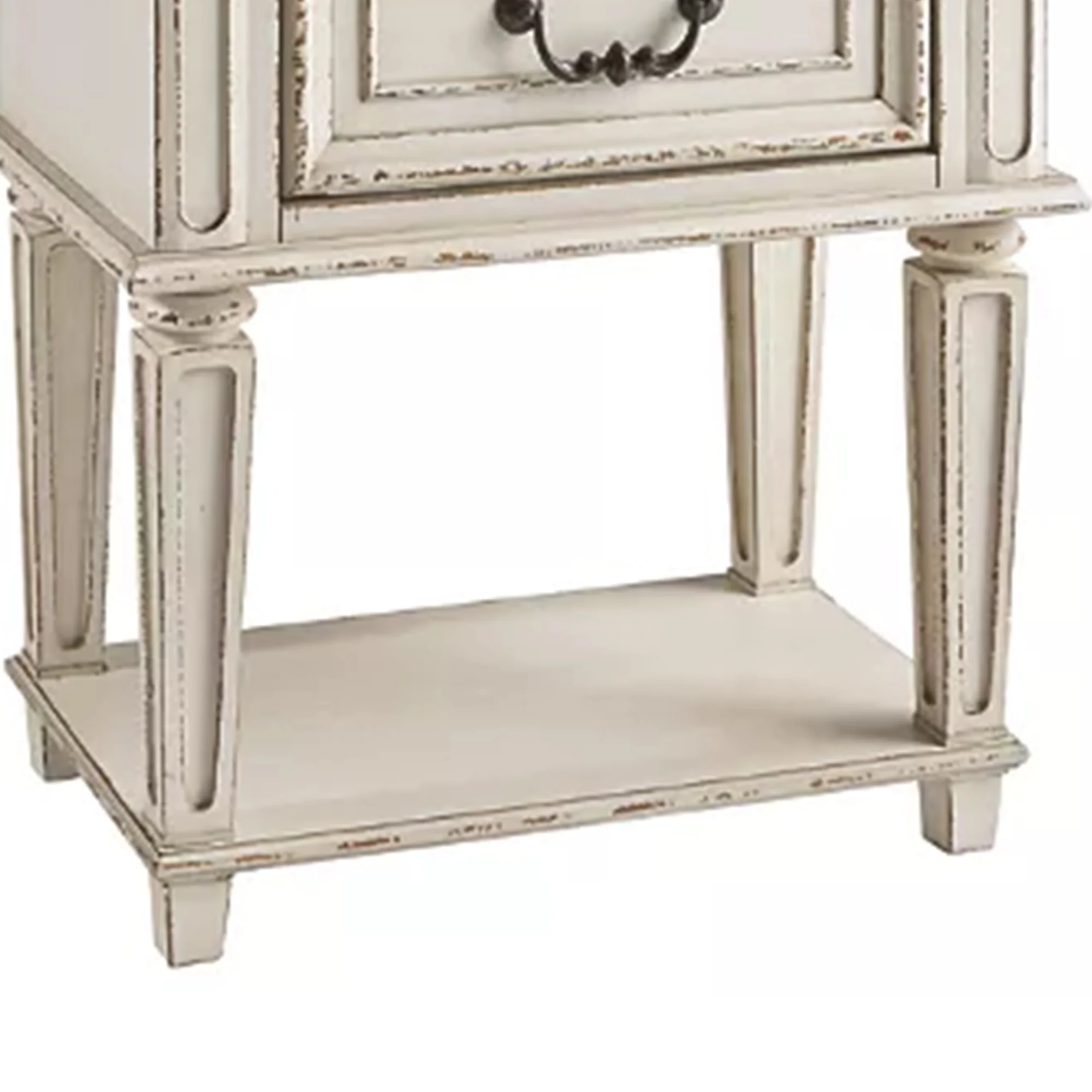 1 Drawer Wooden Frame Nightstand with Tapered Legs, Brown and Antique White By Benzara - Image 2
