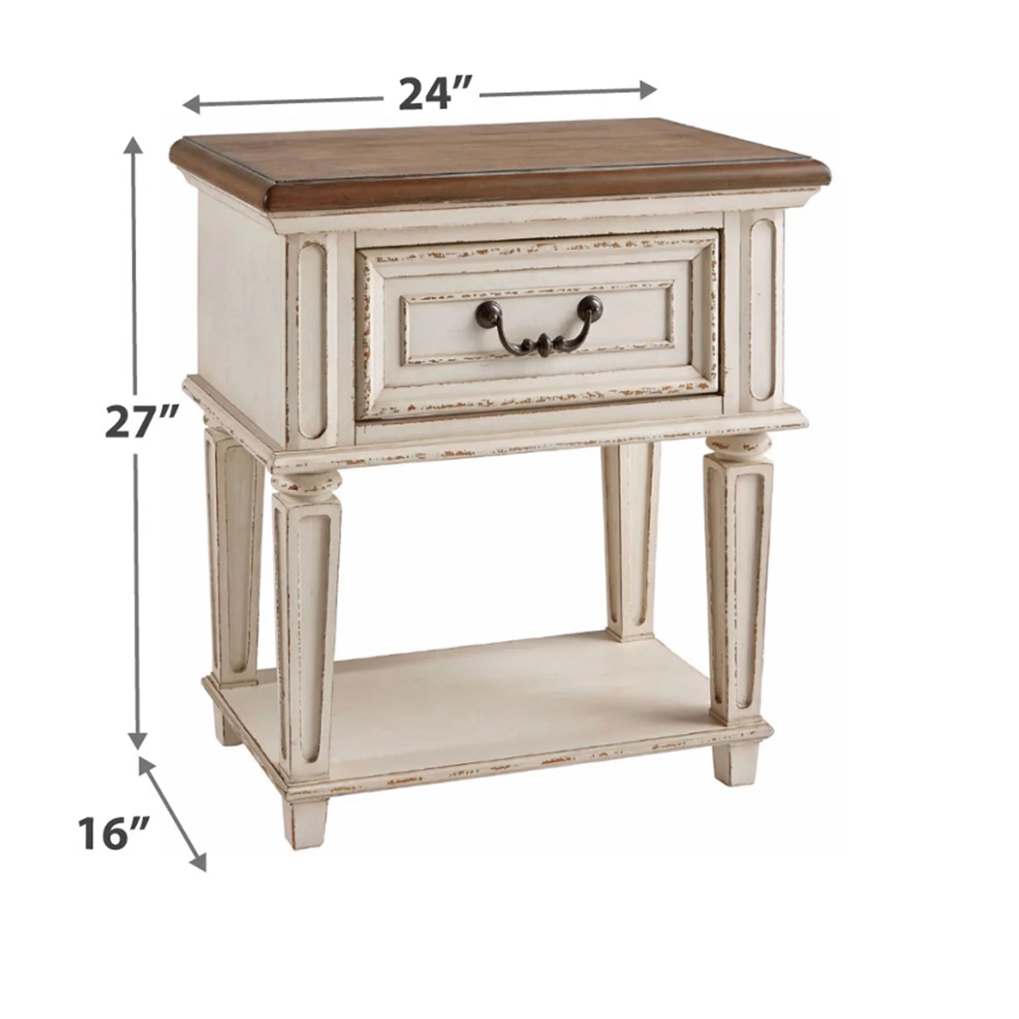 1 Drawer Wooden Frame Nightstand with Tapered Legs, Brown and Antique White By Benzara - Image 3