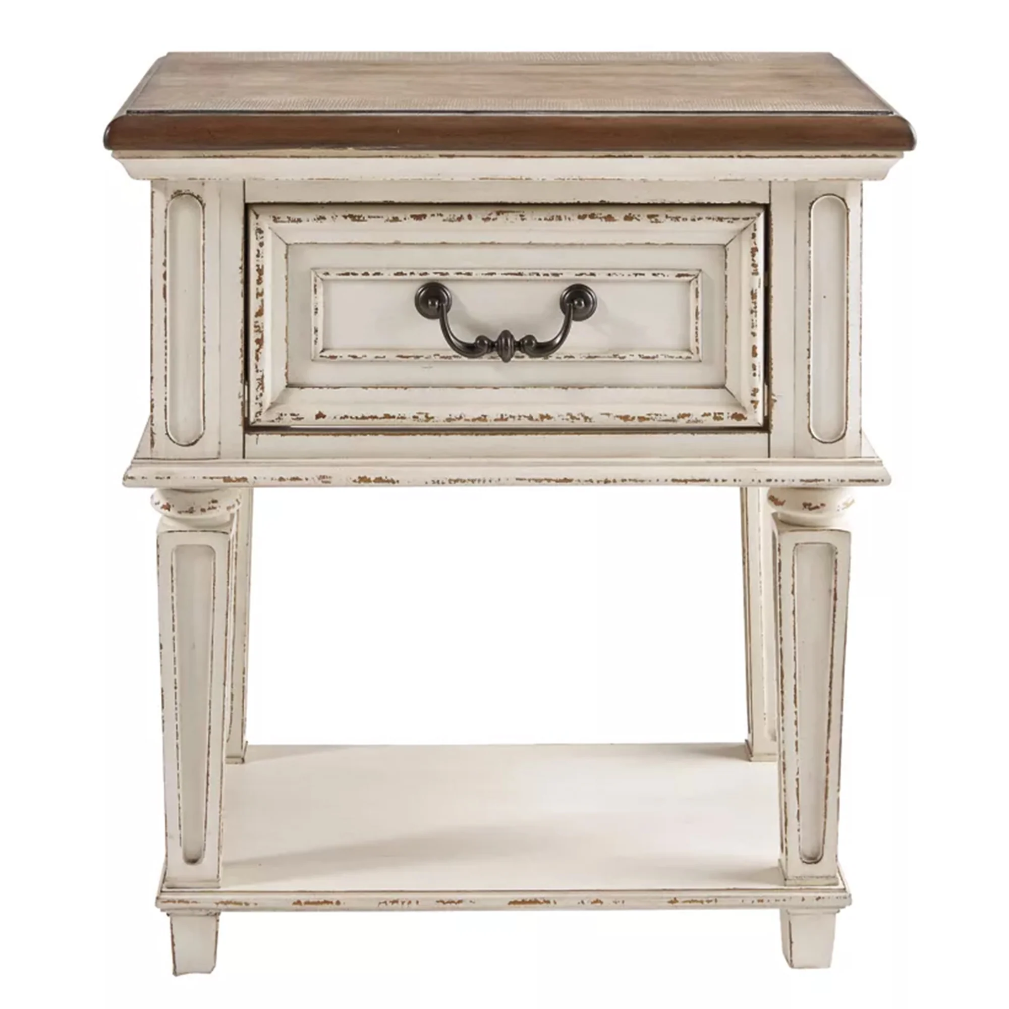 1 Drawer Wooden Frame Nightstand with Tapered Legs, Brown and Antique White By Benzara - Image 5