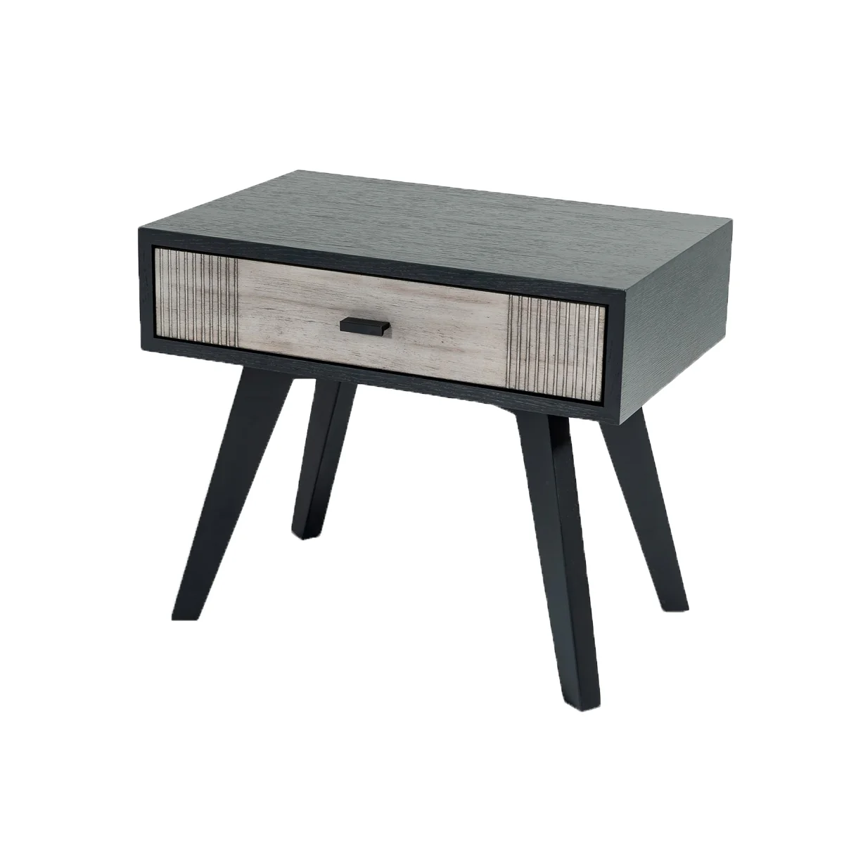1 Drawer Wooden Nightstand With Angled Legs And Rough Sawn Texture, Gray - Bm219287 By Benzara - Image 2
