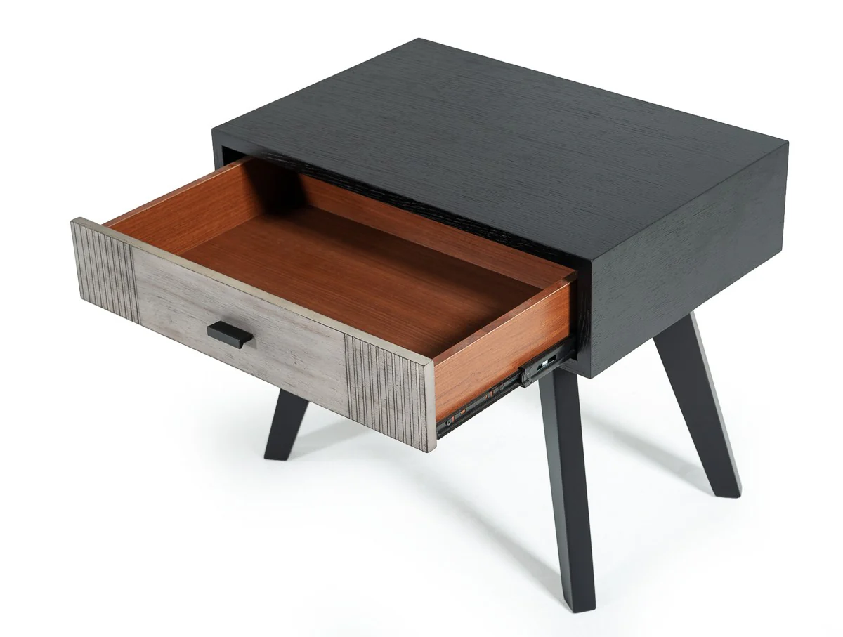 1 Drawer Wooden Nightstand With Angled Legs And Rough Sawn Texture, Gray - Bm219287 By Benzara - Image 3