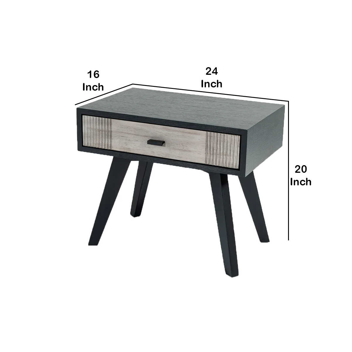 1 Drawer Wooden Nightstand With Angled Legs And Rough Sawn Texture, Gray - Bm219287 By Benzara - Image 5