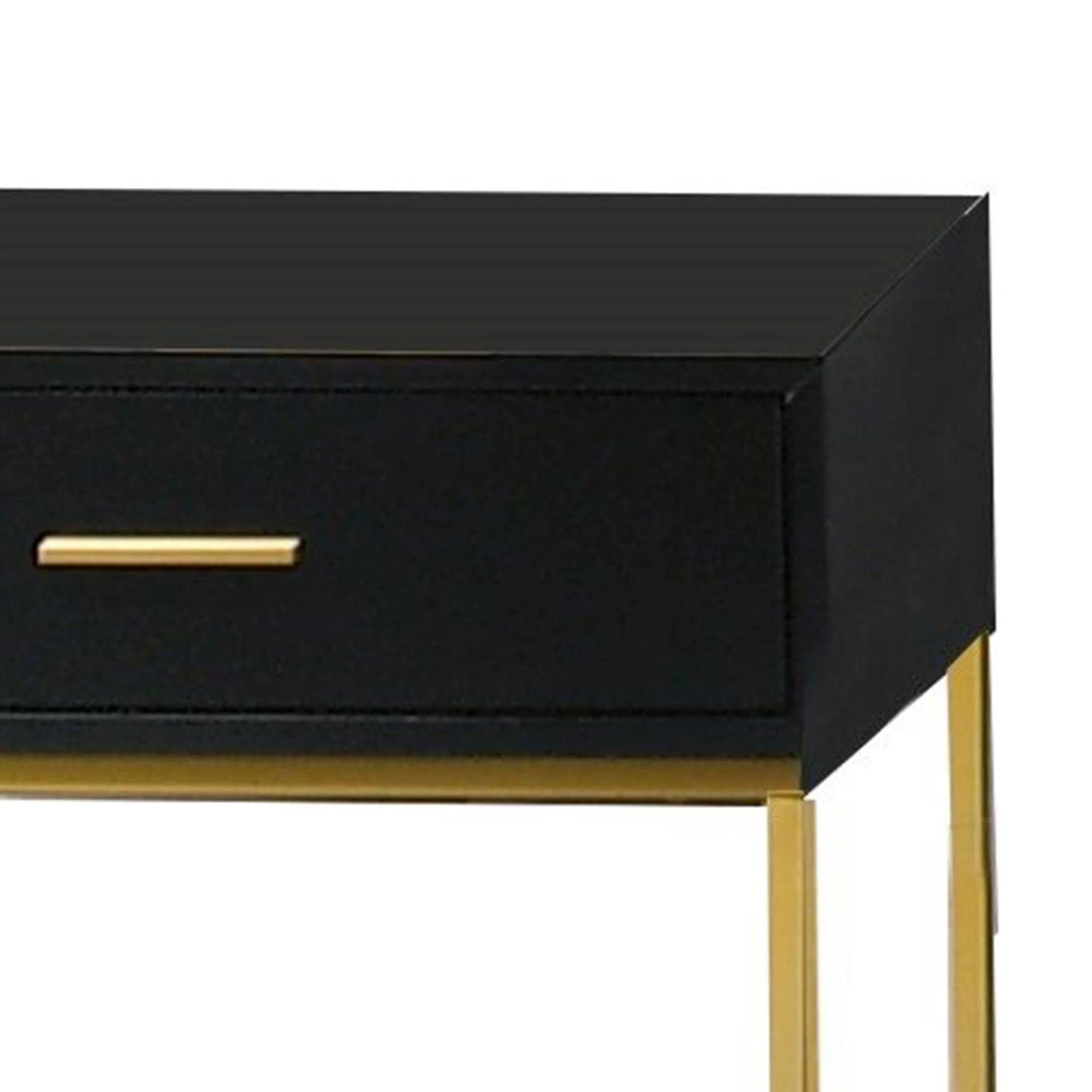 1 Drawer Wooden Nightstand With Metal Legs, Black And Gold By Benzara - Image 2