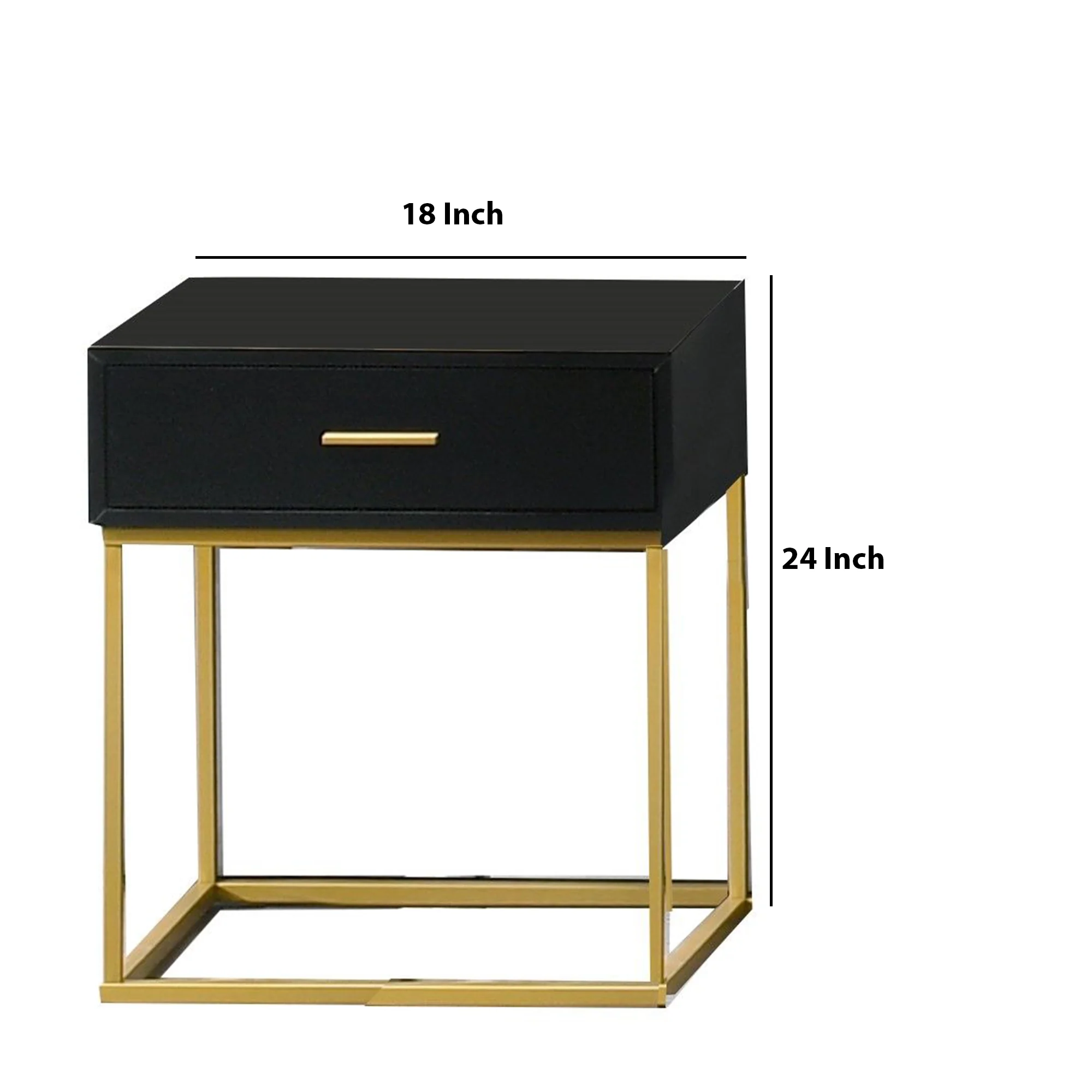 1 Drawer Wooden Nightstand With Metal Legs, Black And Gold By Benzara - Image 5