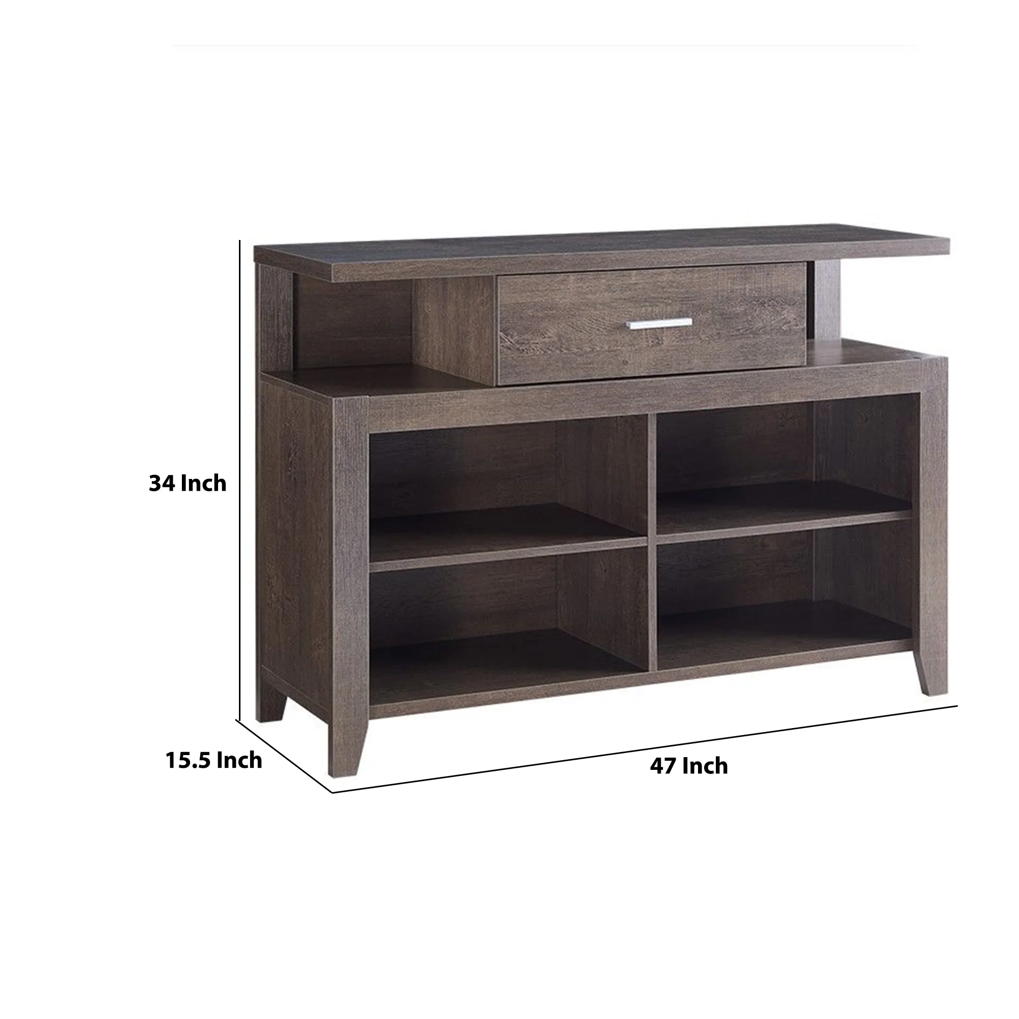 1 Drawer Wooden Tv Stand With 4 Open Compartments Oak Brown By Benzara - Image 2
