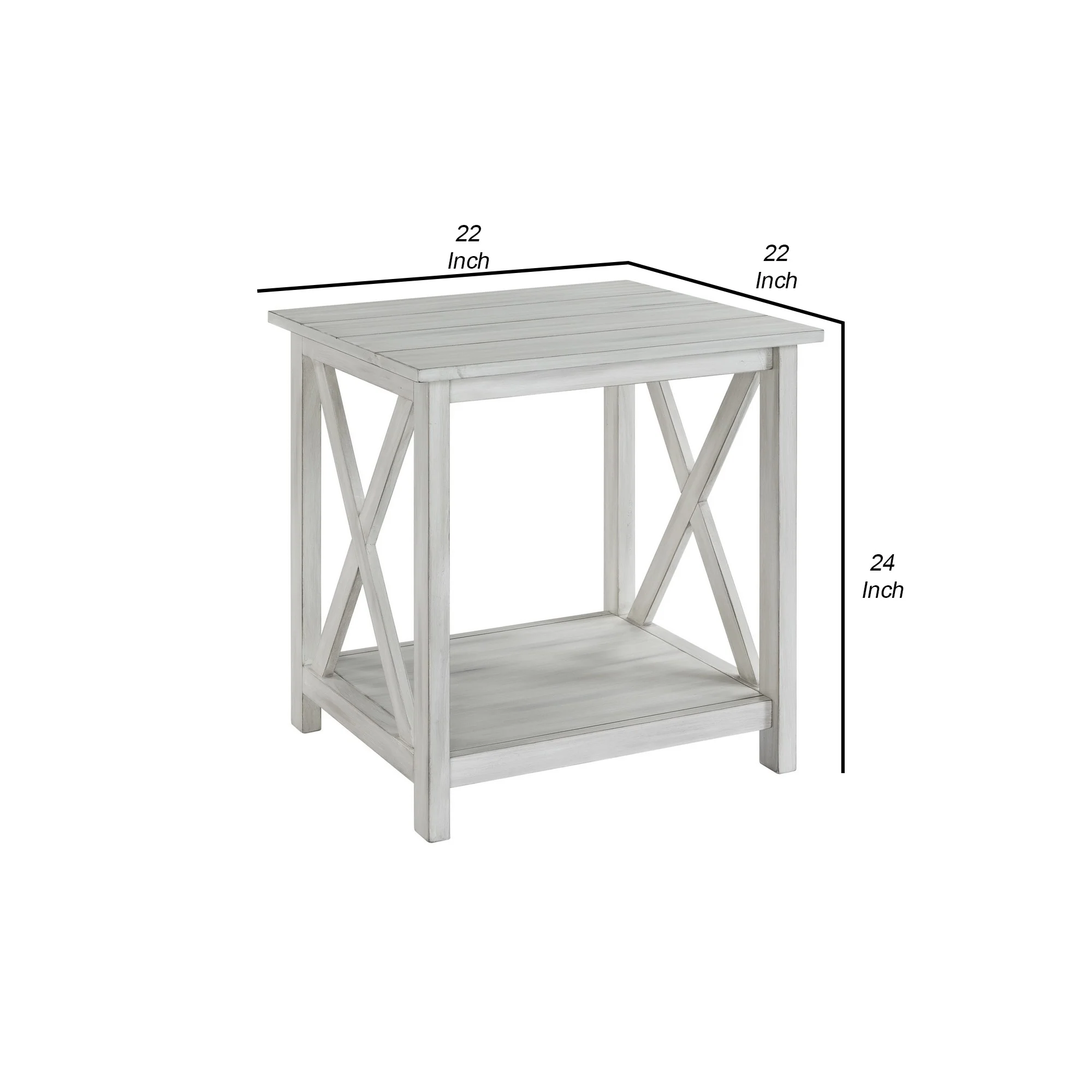 1 Open Shelf Wooden End Table With X Shaped Accents White By Benzara - Image 4