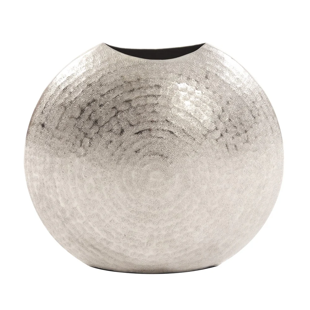 10" Hammered Silver Disc Shape Decorative Vase By Homeroots - Image 2