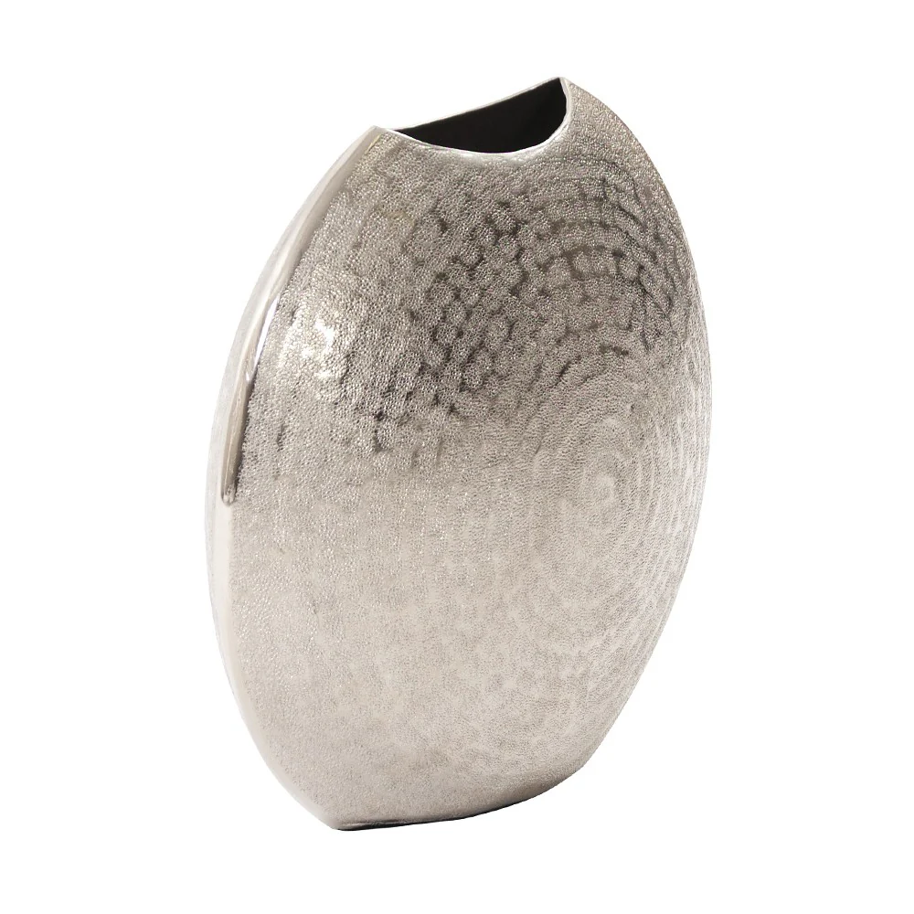 10" Hammered Silver Disc Shape Decorative Vase By Homeroots - Image 3