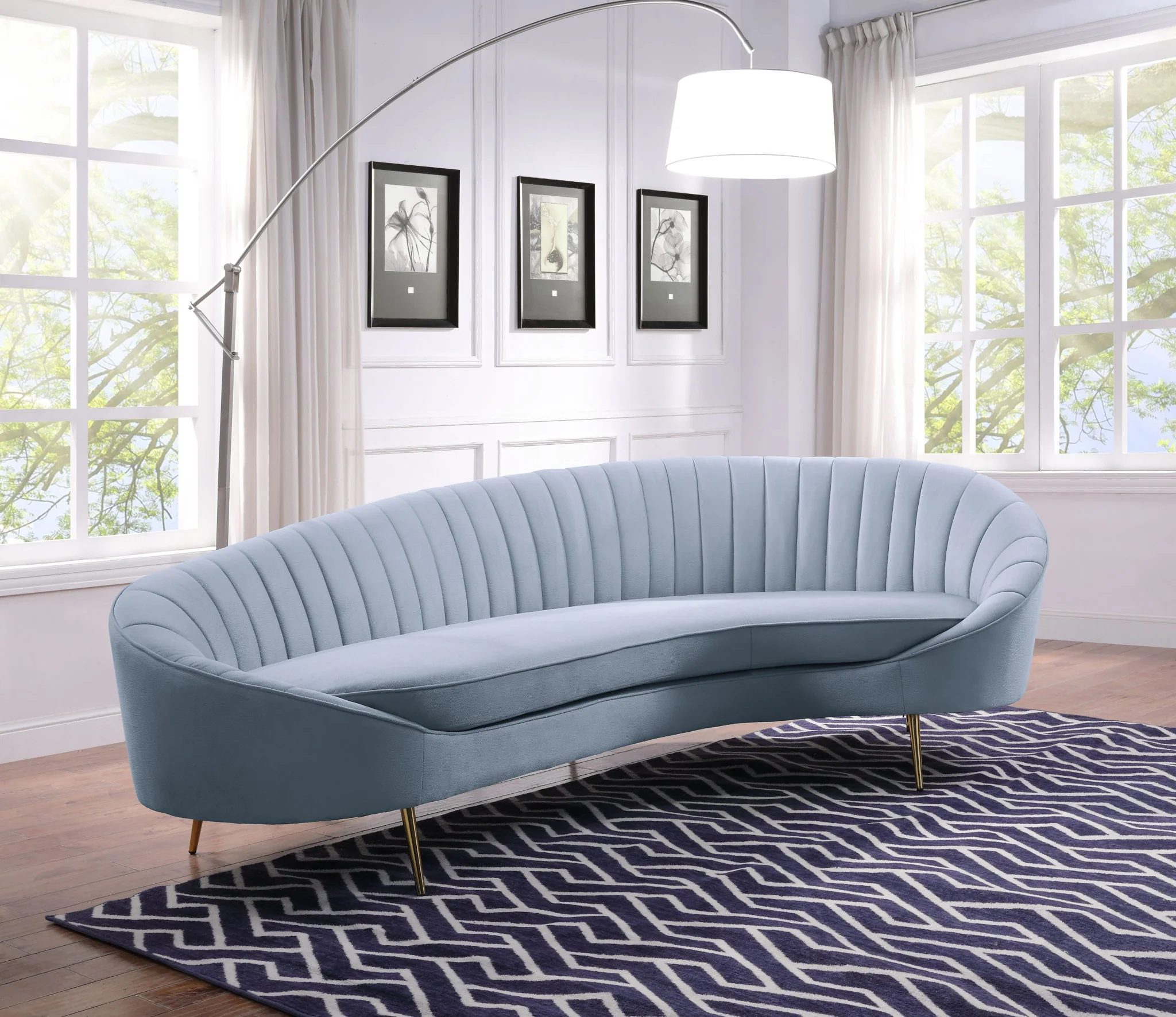 103" Light Gray Velvet And Gold Sofa By Homeroots - Image 6