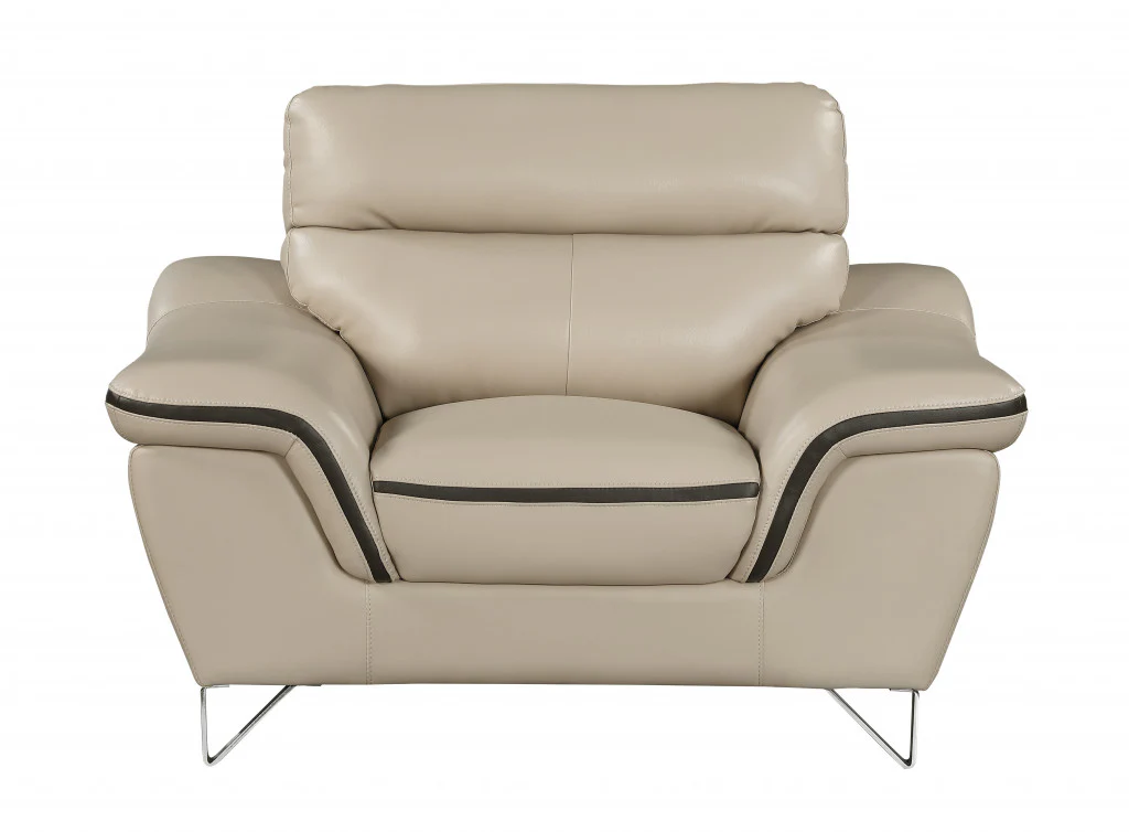 108" Charming Beige Leather Sofa Set By Homeroots - Image 2