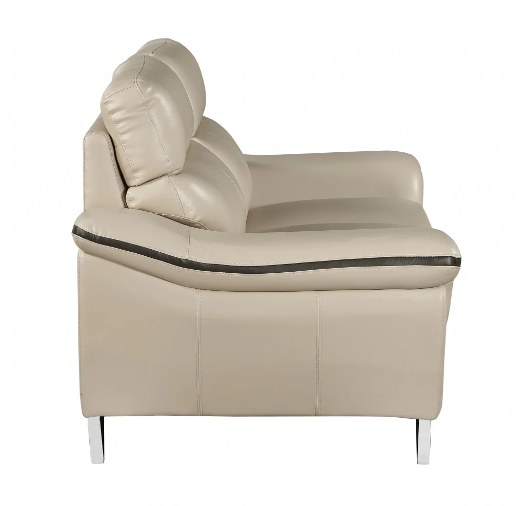 108" Charming Beige Leather Sofa Set By Homeroots - Image 5
