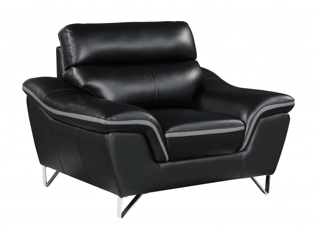 108" Charming Black Leather Sofa Set By Homeroots - Image 3