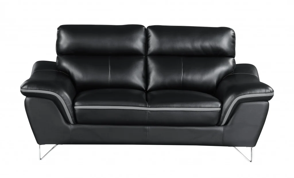 108" Charming Black Leather Sofa Set By Homeroots - Image 4