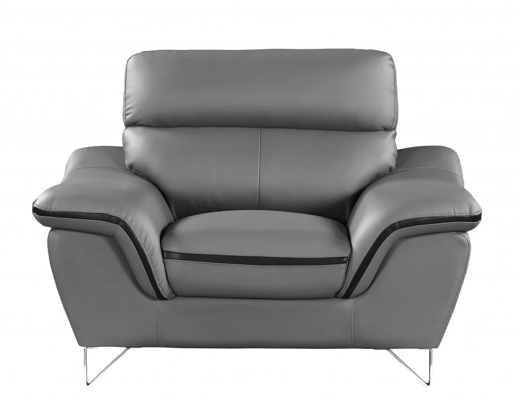108" Charming Grey Leather Sofa Set By Homeroots - Image 2