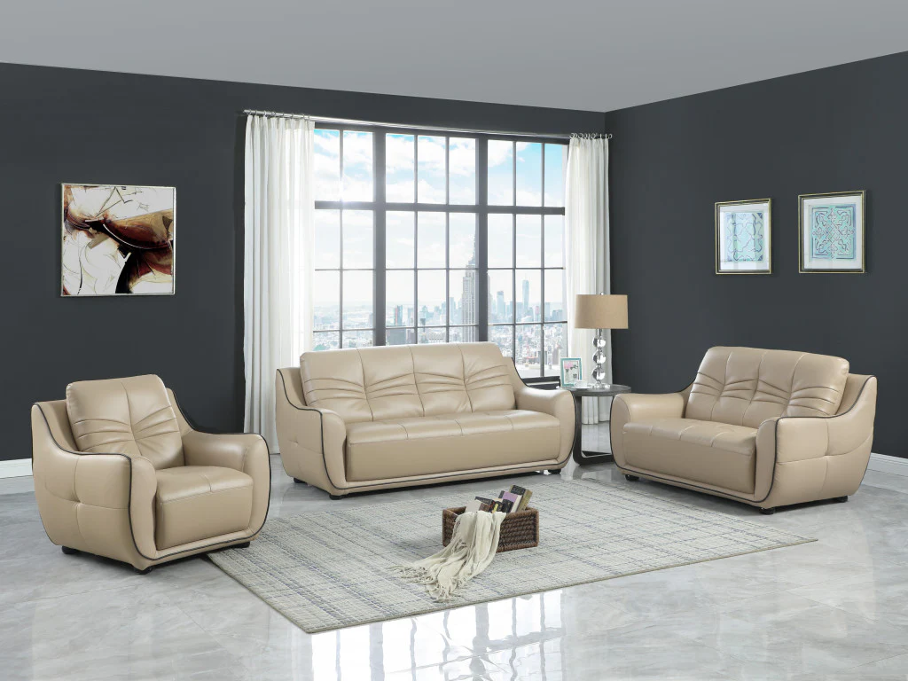 108" Elegant Beige Leather Sofa Set By Homeroots - Image 2