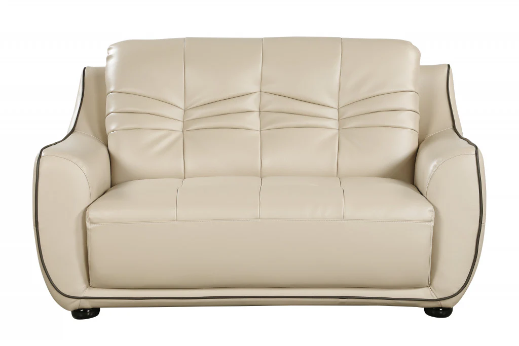 108" Elegant Beige Leather Sofa Set By Homeroots - Image 4