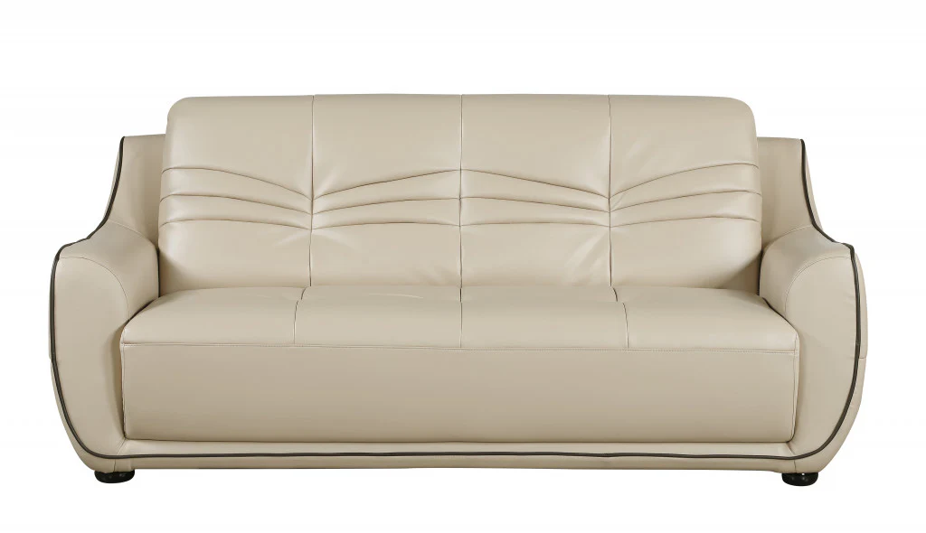 108" Elegant Beige Leather Sofa Set By Homeroots - Image 5