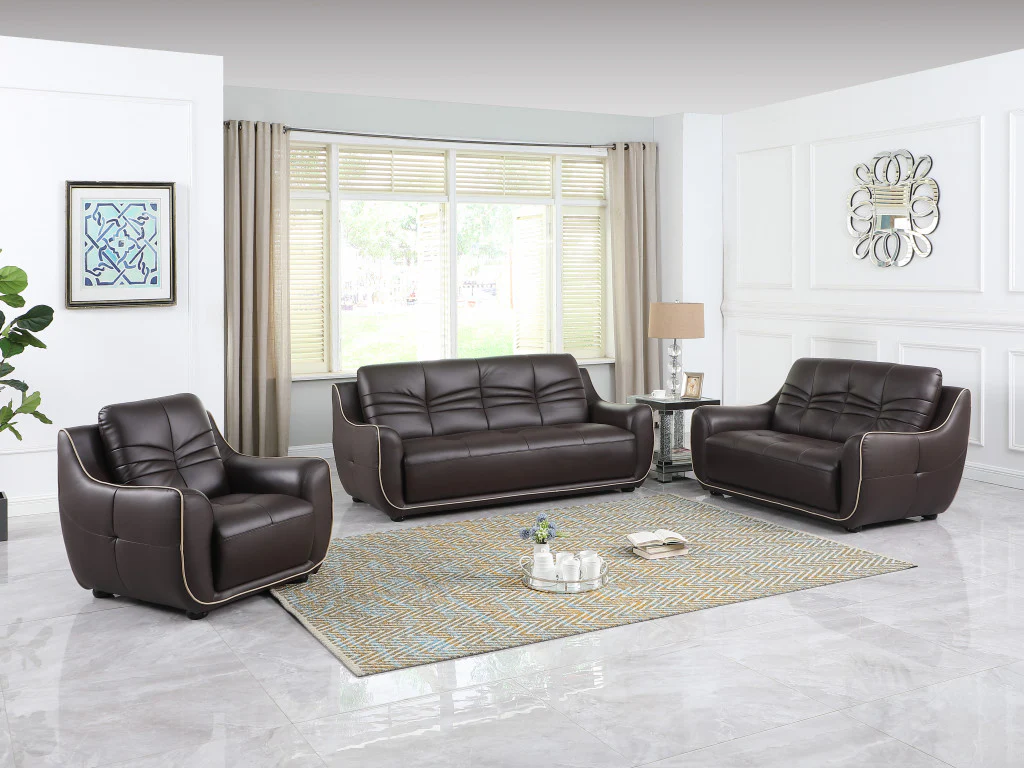 108" Elegant Brown Leather Sofa Set By Homeroots - Image 2