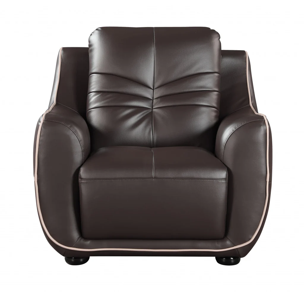 108" Elegant Brown Leather Sofa Set By Homeroots - Image 3