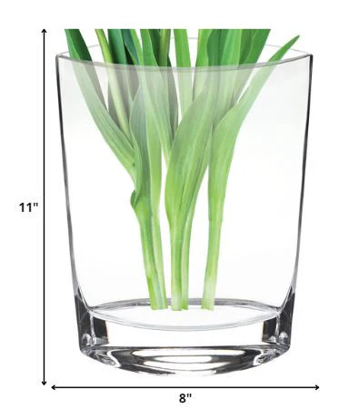 11 Mouth Blown Crystal European Made Pocket Shaped Vase By Homeroots - Image 2