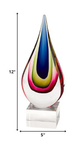 11 Mouth Blown Teardrop Centerpiece on Crystal Base By Homeroots - 376135 - Image 2