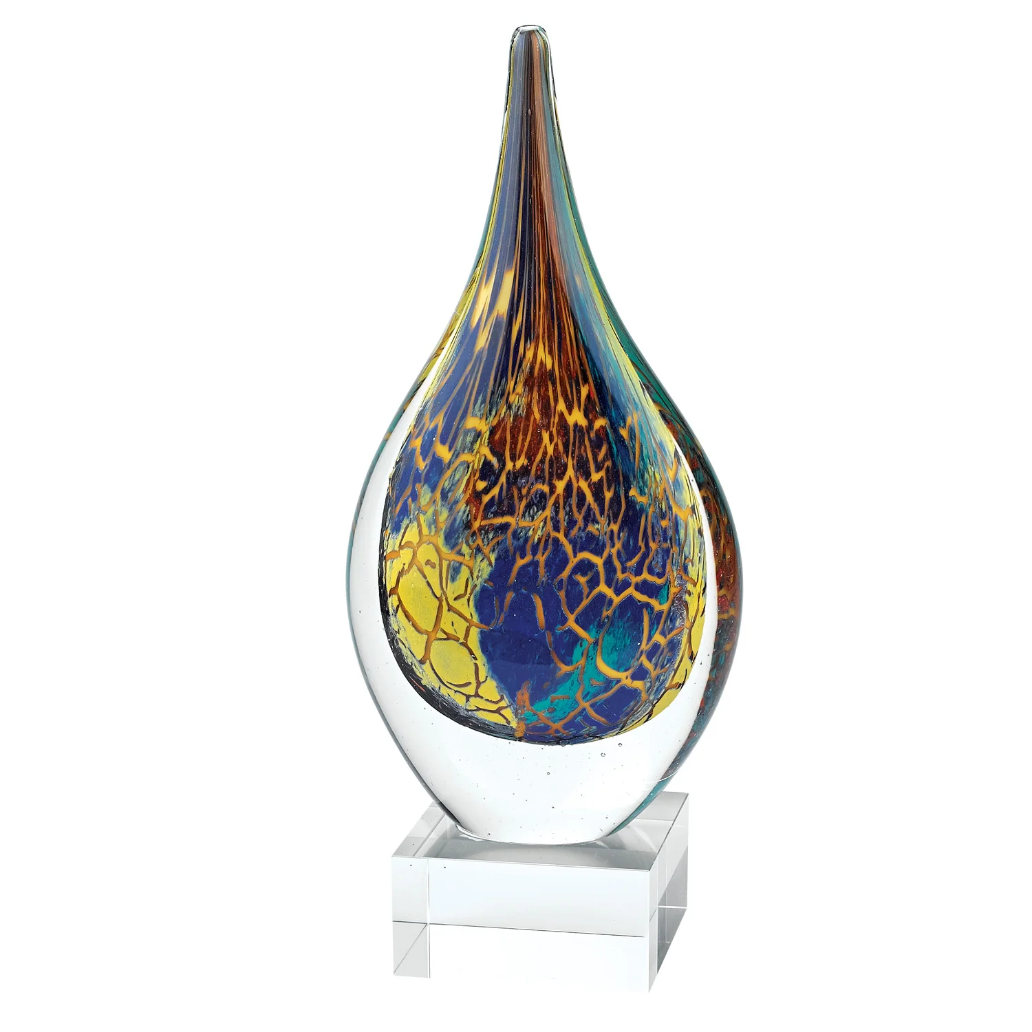 11 MultiColor Art Glass Teardrop on Crystal Base By Homeroots - Image 3