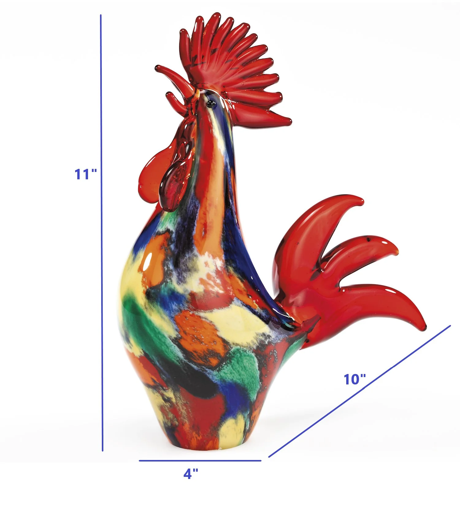 11 MultiColor Artistic Glass Rooster By Homeroots - Image 4