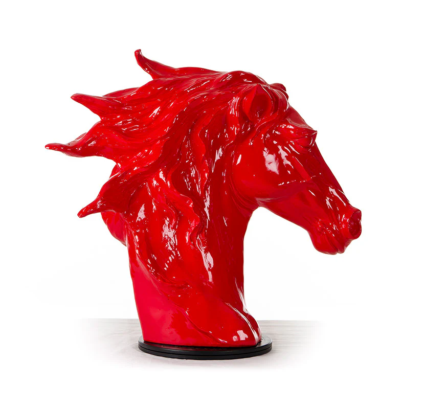 11" Red Polyresin Horse Head Sculpture By Homeroots - Image 2