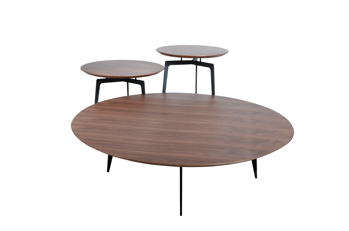 11' Walnut Veneer and Metal Coffee Table Set By Homeroots - Image 2