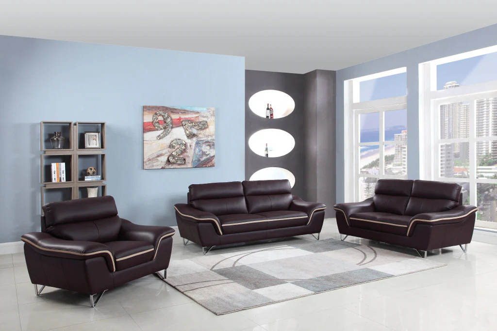 110" Charming Brown Leather Sofa Set By Homeroots - Image 2