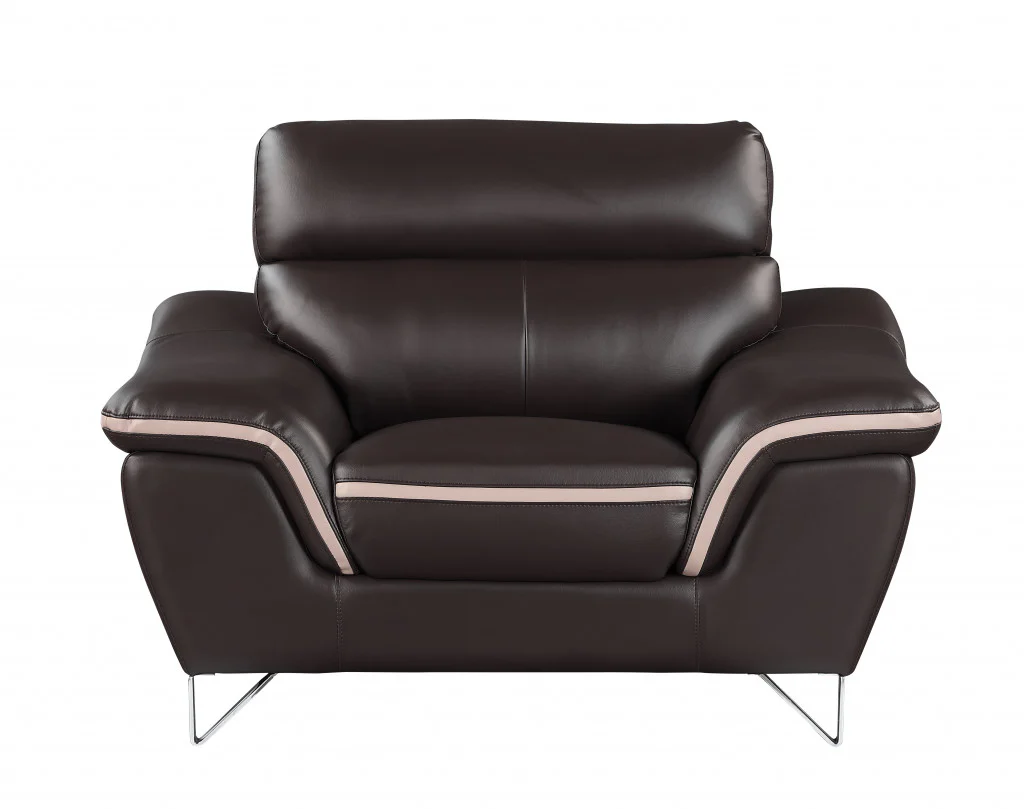 110" Charming Brown Leather Sofa Set By Homeroots - Image 3