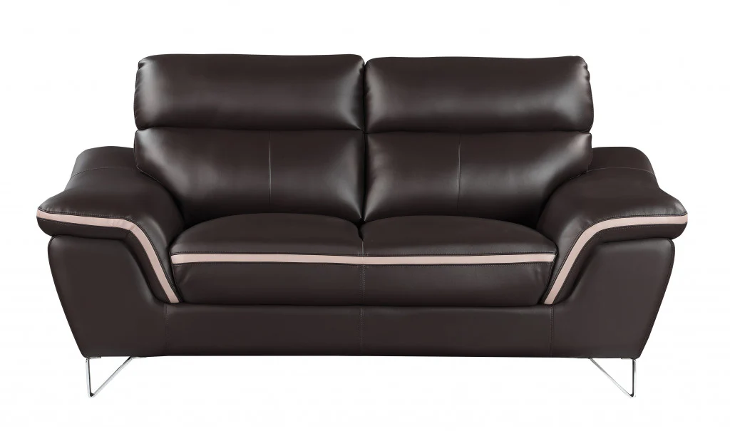 110" Charming Brown Leather Sofa Set By Homeroots - Image 4