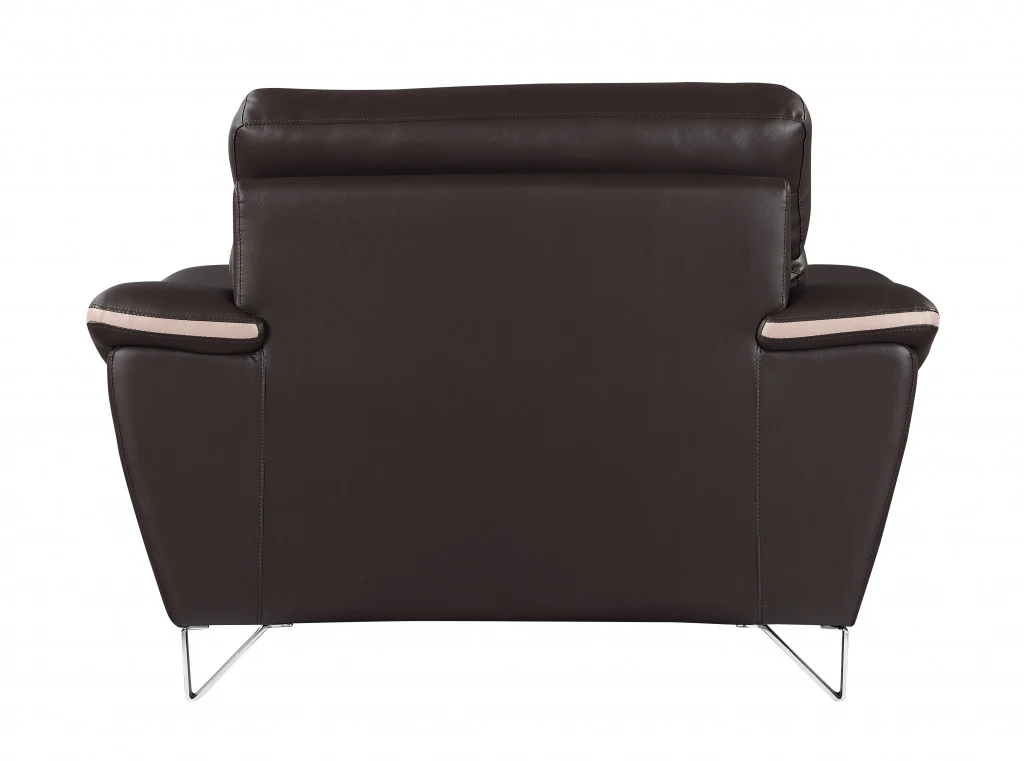 110" Charming Brown Leather Sofa Set By Homeroots - Image 5