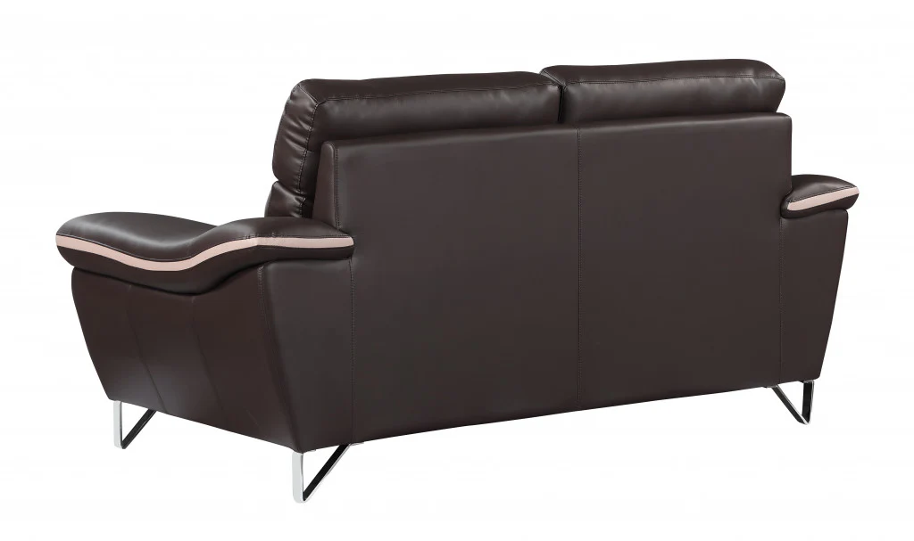 110" Charming Brown Leather Sofa Set By Homeroots - Image 6