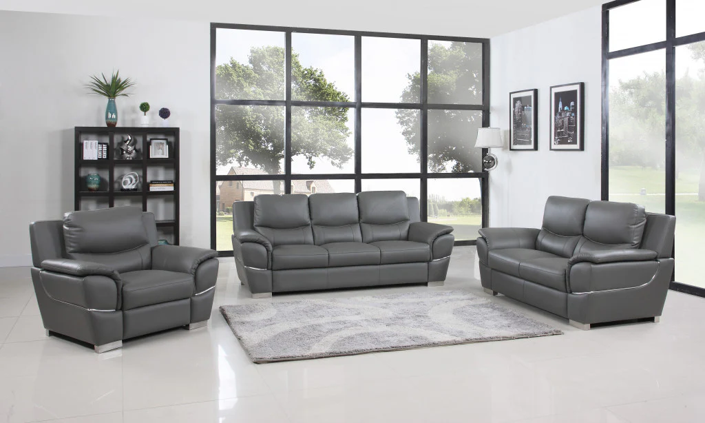 111" Chic Grey Leather Sofa Set By Homeroots - Image 2