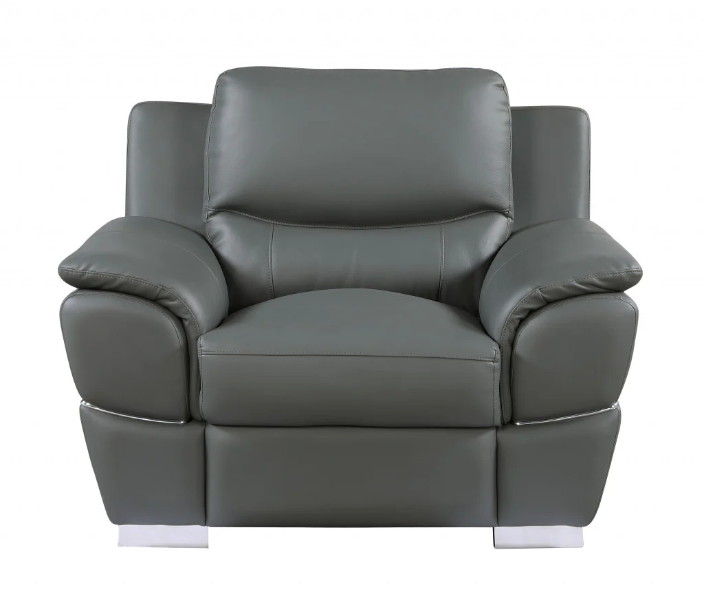 111" Chic Grey Leather Sofa Set By Homeroots - Image 3