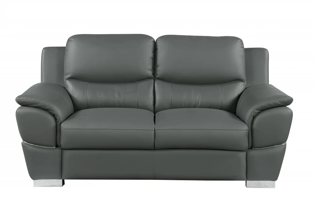 111" Chic Grey Leather Sofa Set By Homeroots - Image 4