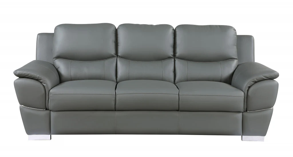 111" Chic Grey Leather Sofa Set By Homeroots - Image 5