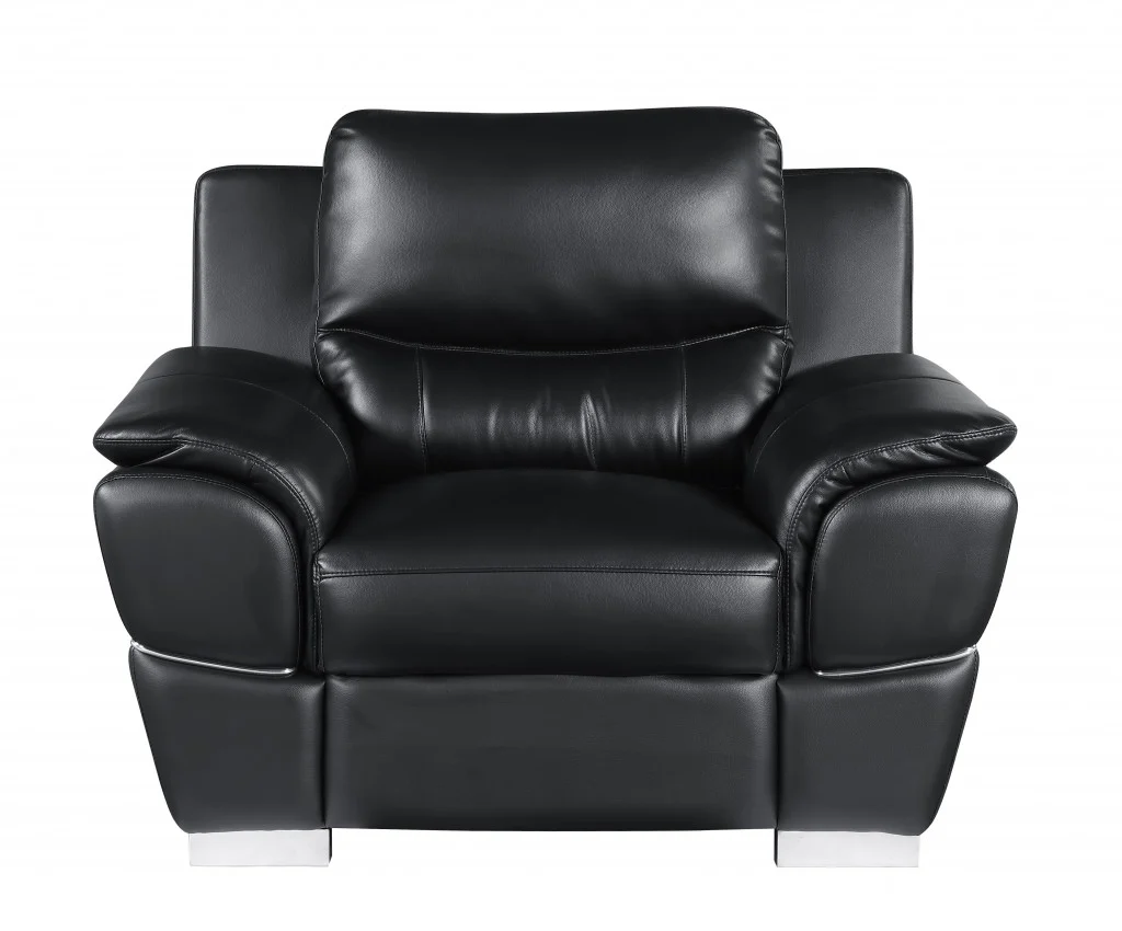 112" Chic Black Leather Sofa Set By Homeroots - Image 3