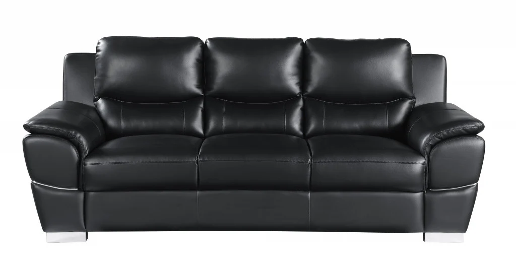 112" Chic Black Leather Sofa Set By Homeroots - Image 5