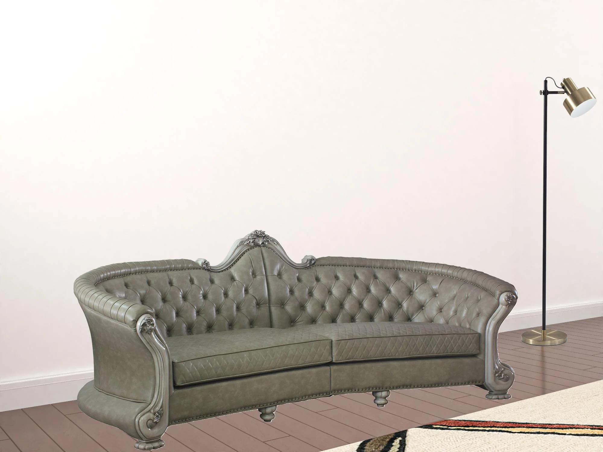 113" Vintage Bone Faux Leather And White Sofa With Seven Toss Pillows By Homeroots - Image 2