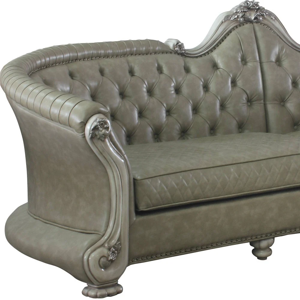 113" Vintage Bone Faux Leather And White Sofa With Seven Toss Pillows By Homeroots - Image 3