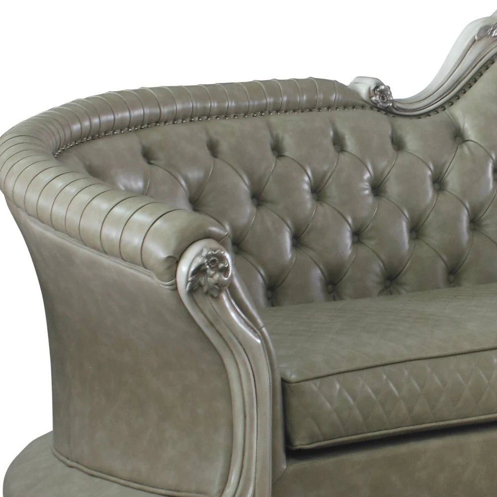 113" Vintage Bone Faux Leather And White Sofa With Seven Toss Pillows By Homeroots - Image 4