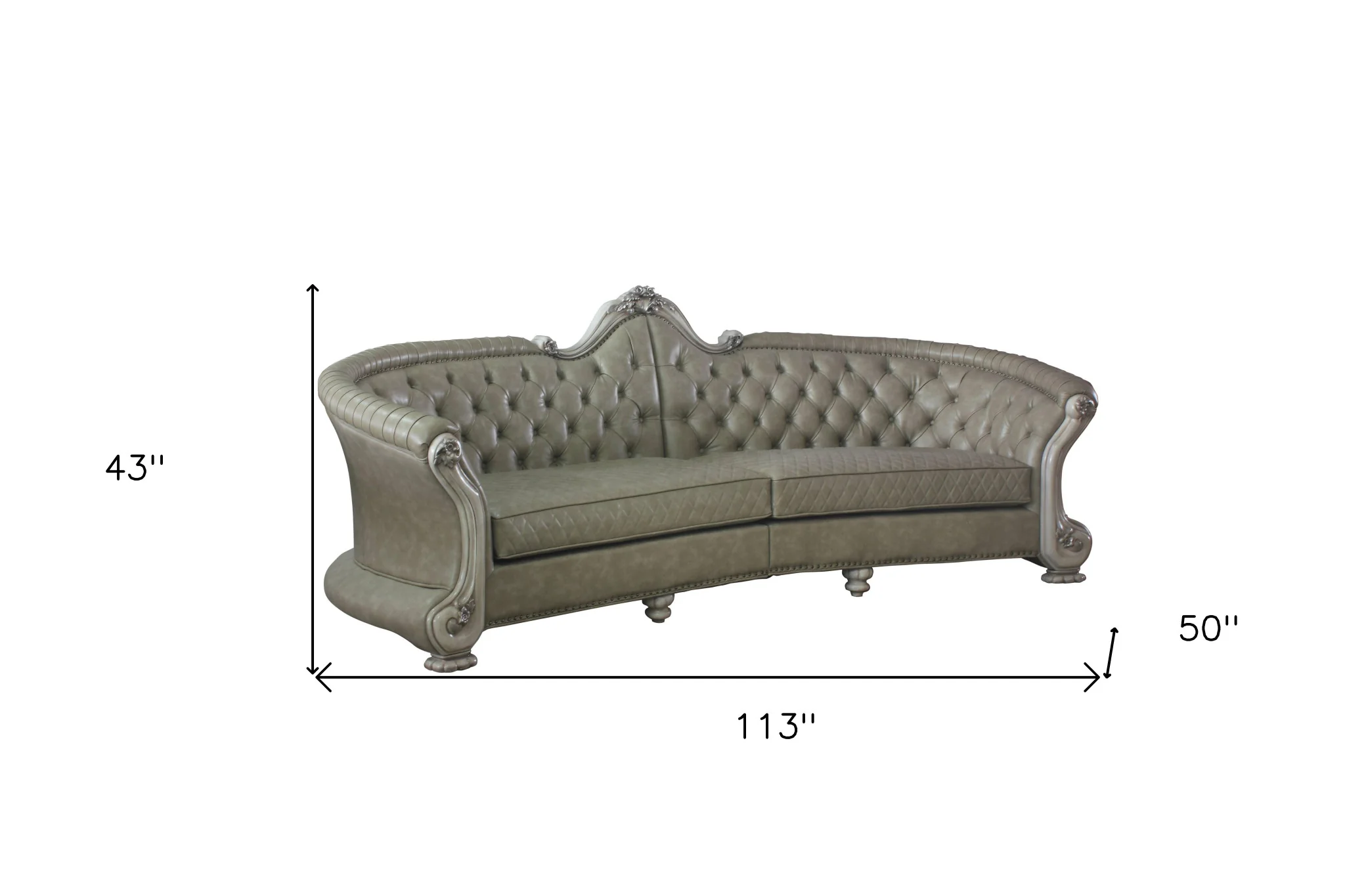 113" Vintage Bone Faux Leather And White Sofa With Seven Toss Pillows By Homeroots - Image 5