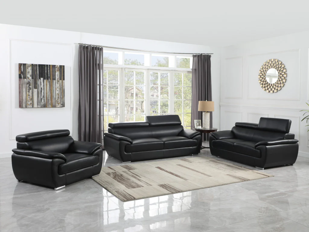 114" Captivating Black Leather Sofa Set By Homeroots - Image 2